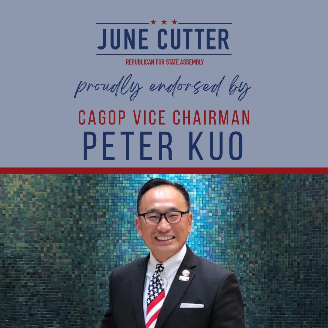 junecutter's tweet photo. Proud to have the support of amazing Republican Party leaders like @RonNehring @peterkuoGOP and Randy Berholtz. #LeadRight #CAGOP #AD76 #BreakUpWithBrian #VoteJuneInJune https://t.co/Y3gEQoMRpS