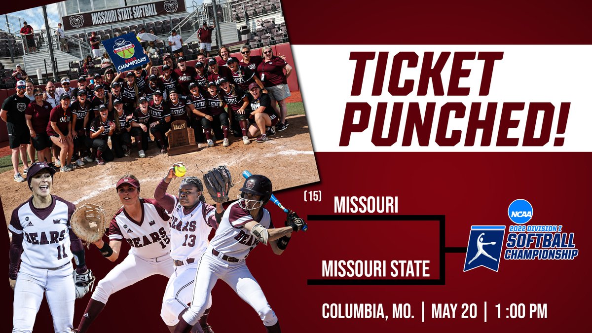 MoStateSoftball's tweet photo. Headed to Columbia!

Missouri State is Columbia Regional Bound! The Bears will face Missouri on Friday at 1 p.m.

#Team54 | #Meraki https://t.co/9DgT4s6tJY