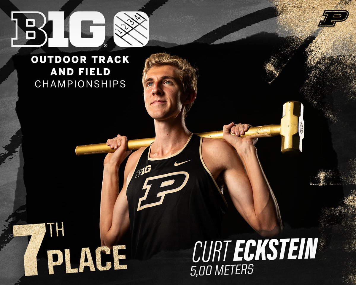 PurdueTrackXC's tweet photo. Back on the podium for Curt Eckstein!!

Curt is 7⃣th in the 5,000m in 14:16.95. This is his 4th top-7 finish in the 4 distance events at the 2022 indoor &amp; outdoor Big Ten Championships!

📊 https://t.co/NUSpAIpES9

#BoilerUp 🚂 #B1GTF https://t.co/MY4KorHWMx