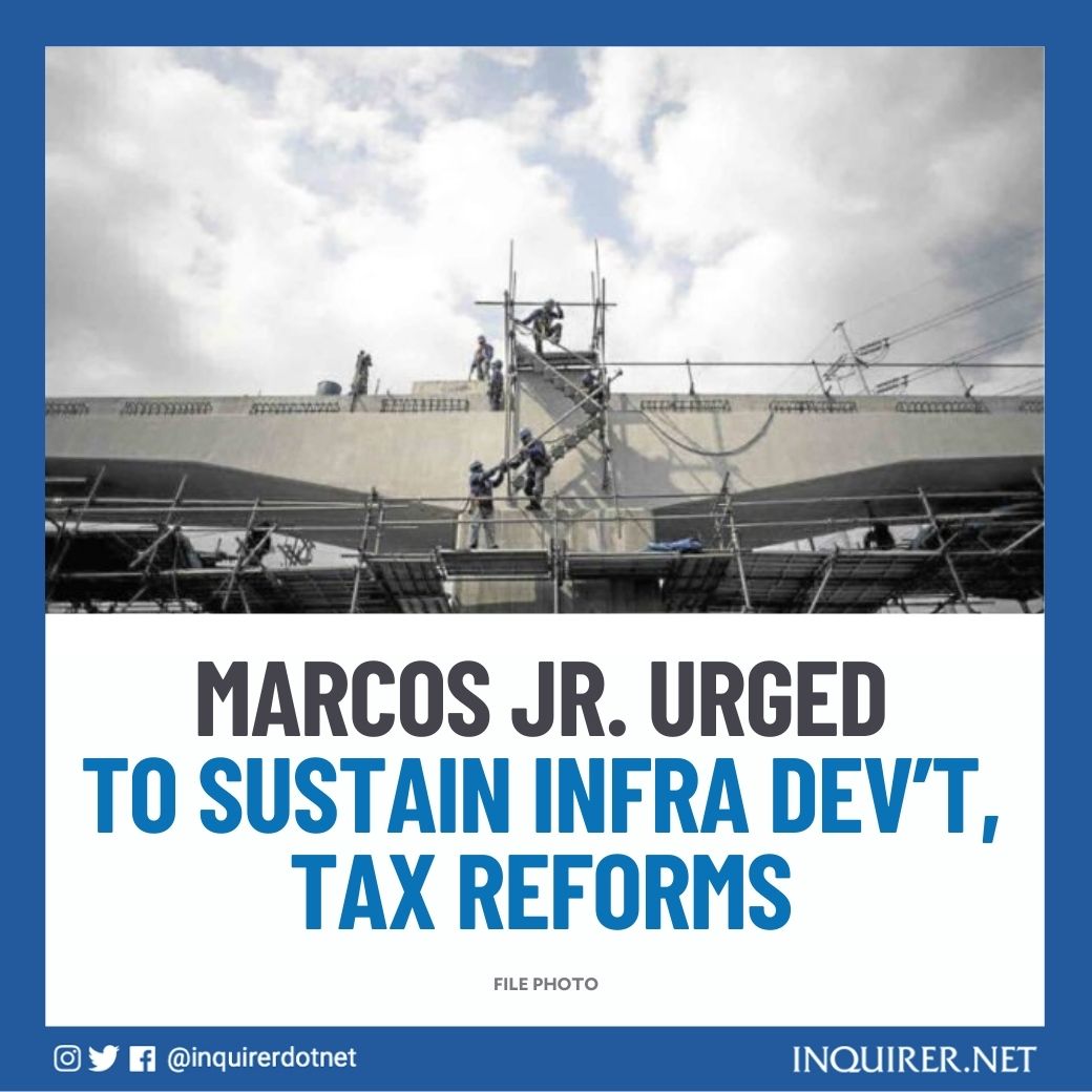 inquirerdotnet's tweet photo. President Duterte’s economic team wants the succeeding Marcos Jr. administration to prioritize infrastructure development, to be partly funded by another round of tax reforms, under the proposed fiscal consolidation and resource mobilization plan.

Read: https://t.co/20Gnma1R6v https://t.co/fTz3J54QGL