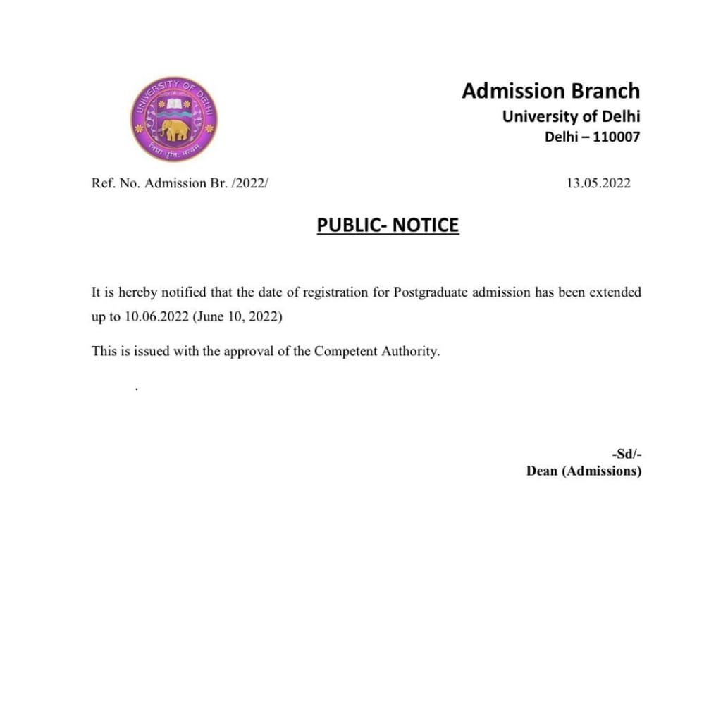 advrk18's tweet photo. Last date of registration for PG admissions has been extended upto 10 June 2022. #delhiuniversity #DUAdmissions2022 
@jnvbbkalumni https://t.co/P9fqwaWUUZ
