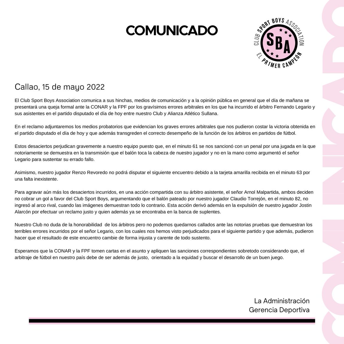 sportboys's tweet photo. COMUNICADO. https://t.co/SLrWjFdTtE