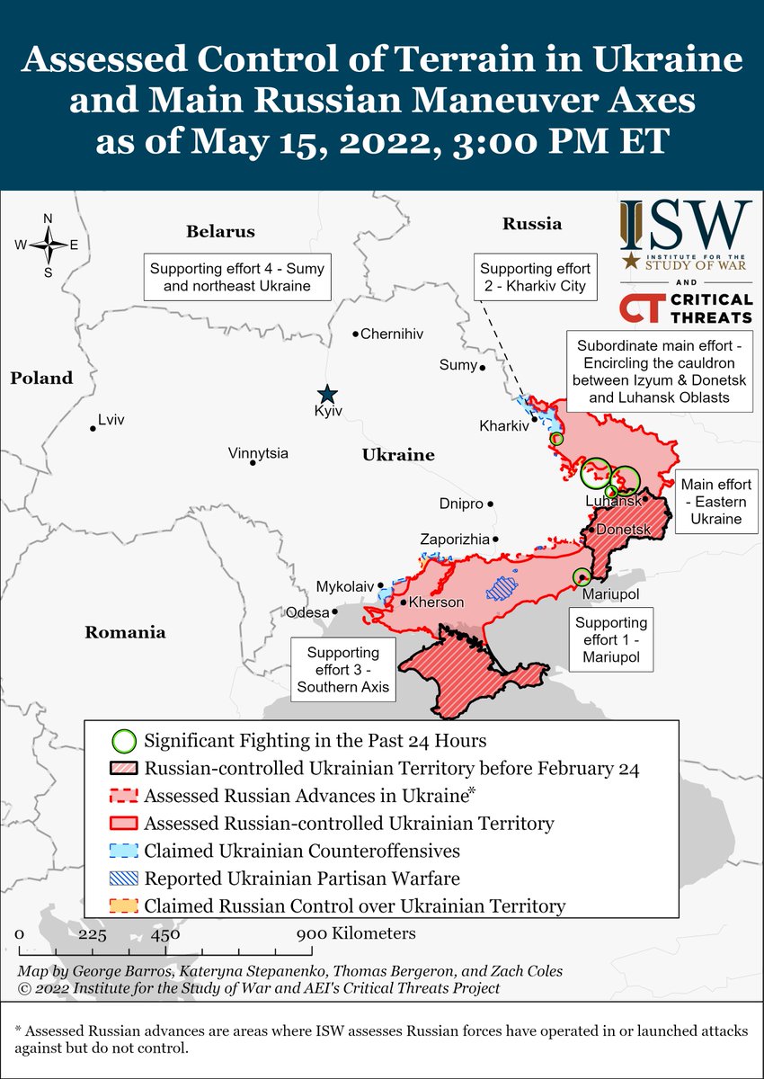 TheStudyofWar's tweet image. #Russian forces have likely abandoned the objective of completing a large-scale encirclement of #Ukrainian units from #Donetsk City to #Izyum in favor of completing the seizure of #Luhansk Oblast. 

Read the full report and see the maps: isw.pub/RusCampaignMay…