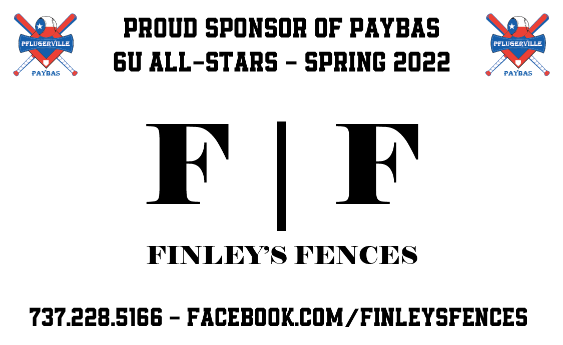 PAYBAS_TX's tweet photo. Thank you to Zak Finley and Finley's Fences for sponsoring our 6U Baseball All-Stars for the Spring 2022 Season!  We greatly appreciate your support!

If you are interested in sponsoring our Spring 2022 All-Star Teams, please contact Tim (Tim@PAYBAS.org) for more information! https://t.co/gYys1lbegH