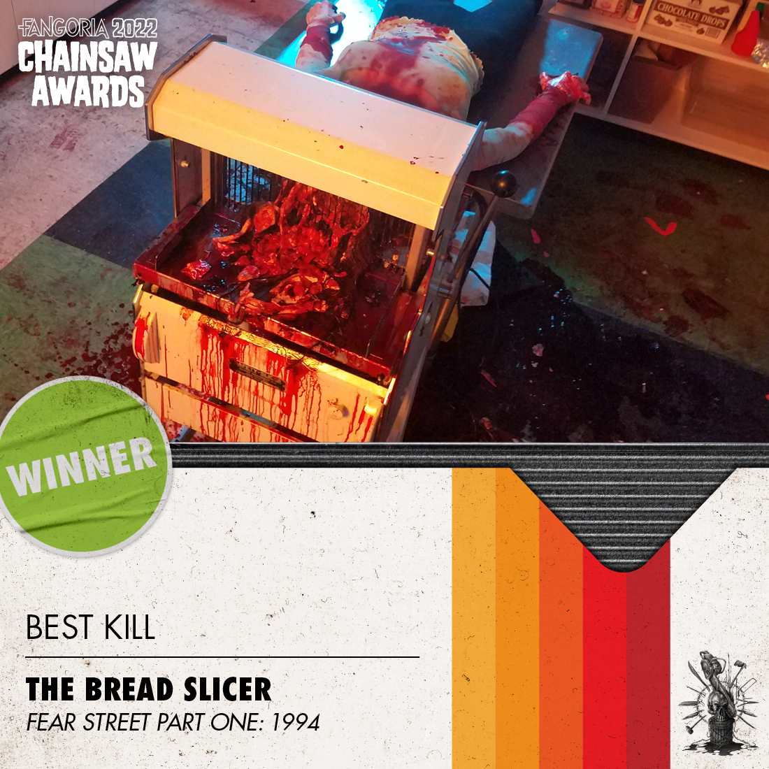 FANGORIA's tweet photo. The #ChainsawAward for Best Kill goes to The Bread Slicer in FEAR STREET PART ONE: 1994! https://t.co/dES7WpMzab