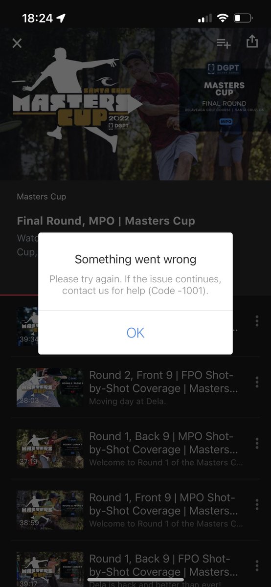 Ben_Marolf's tweet photo. @DiscGolfProTour I cannot get the stream to load, this is about the 11th time I’ve been randomly blocked from coverage. Please resolve your server issues. https://t.co/cl64UTz97F