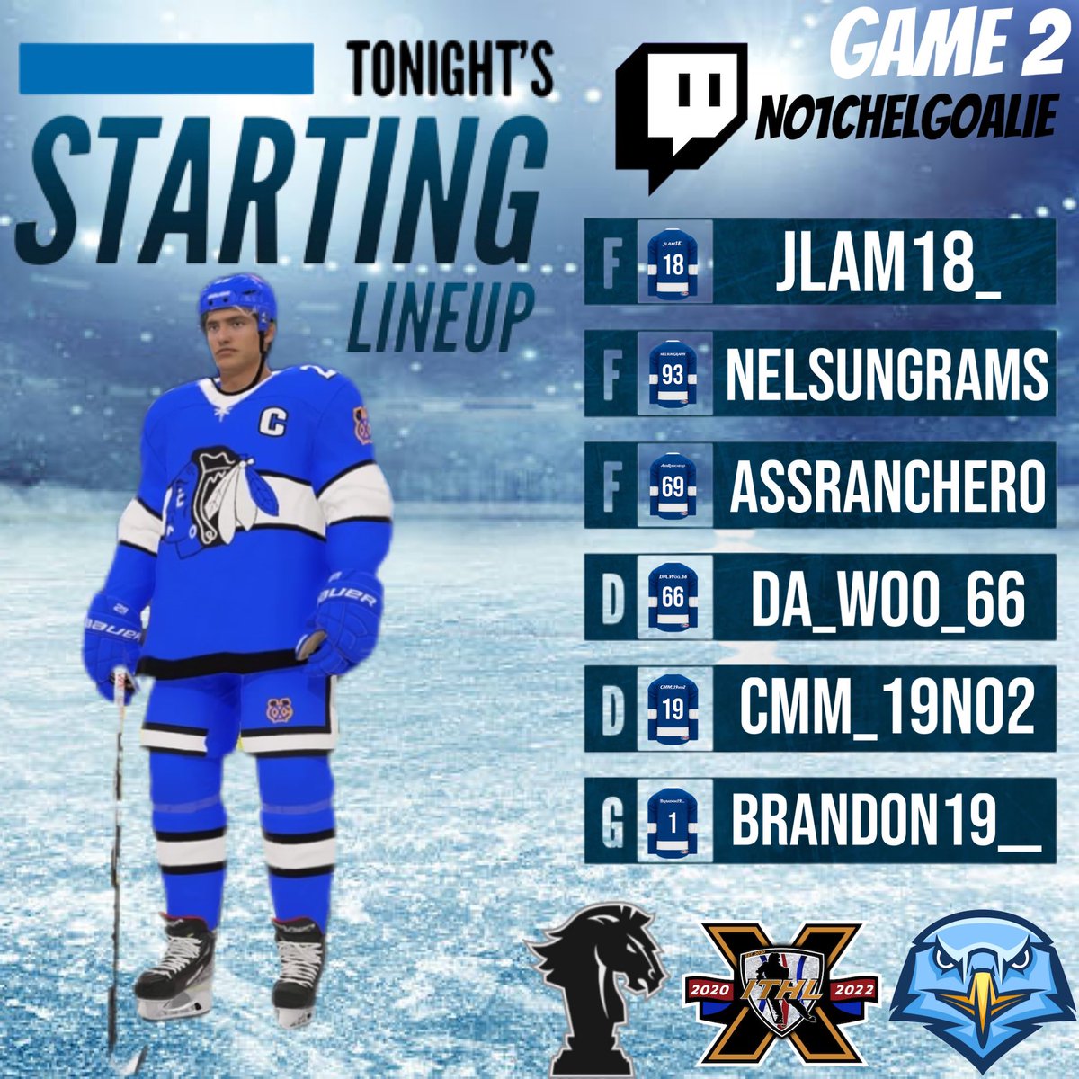Here is game 1 and game 2 starting lineups! VS <a href="/ITHLKnightShift/">Late Knight Shift</a>! In the <a href="/IceTiltHL/">ITHL</a>!