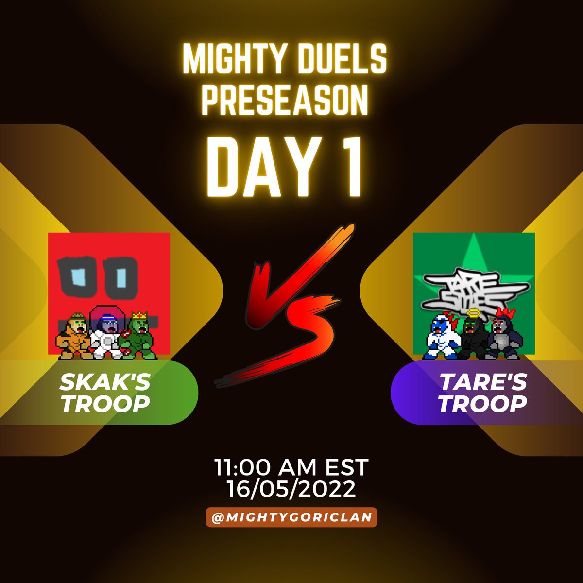 16/05
11:00AM EST
Matches will be posted here and on the clan's Discord. Good luck! 
#MGC #OpenZoo #Wanchain #ZooKeeper #AVAX 

Build your troop now! There are still 8 slots available for the tournament. Have a great time hunting!  
openzoo.io/collection/0x7…