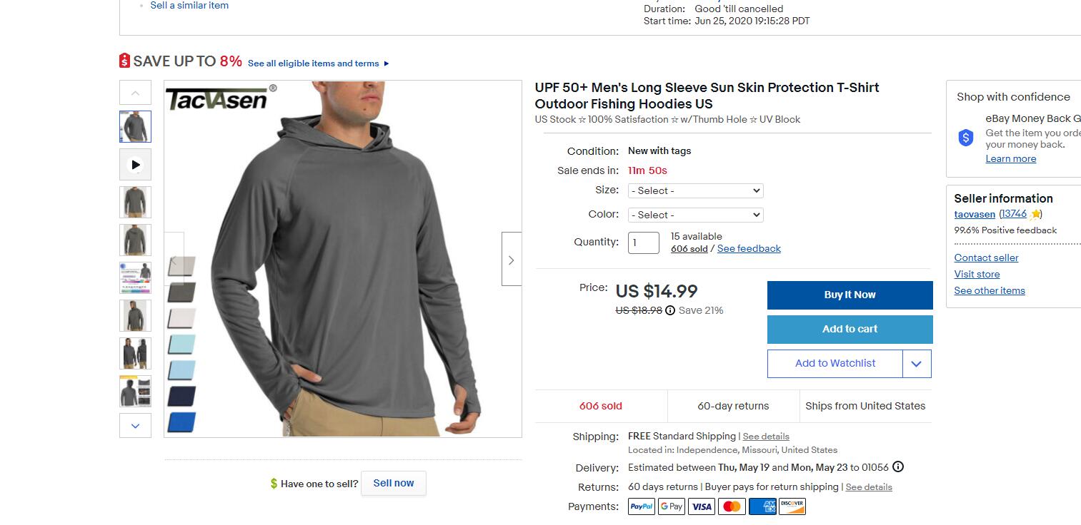 UPF50+ Men's Long Sleeve Sun Skin Protection T-Shirts Outdoor Fishing  Hoodies US 