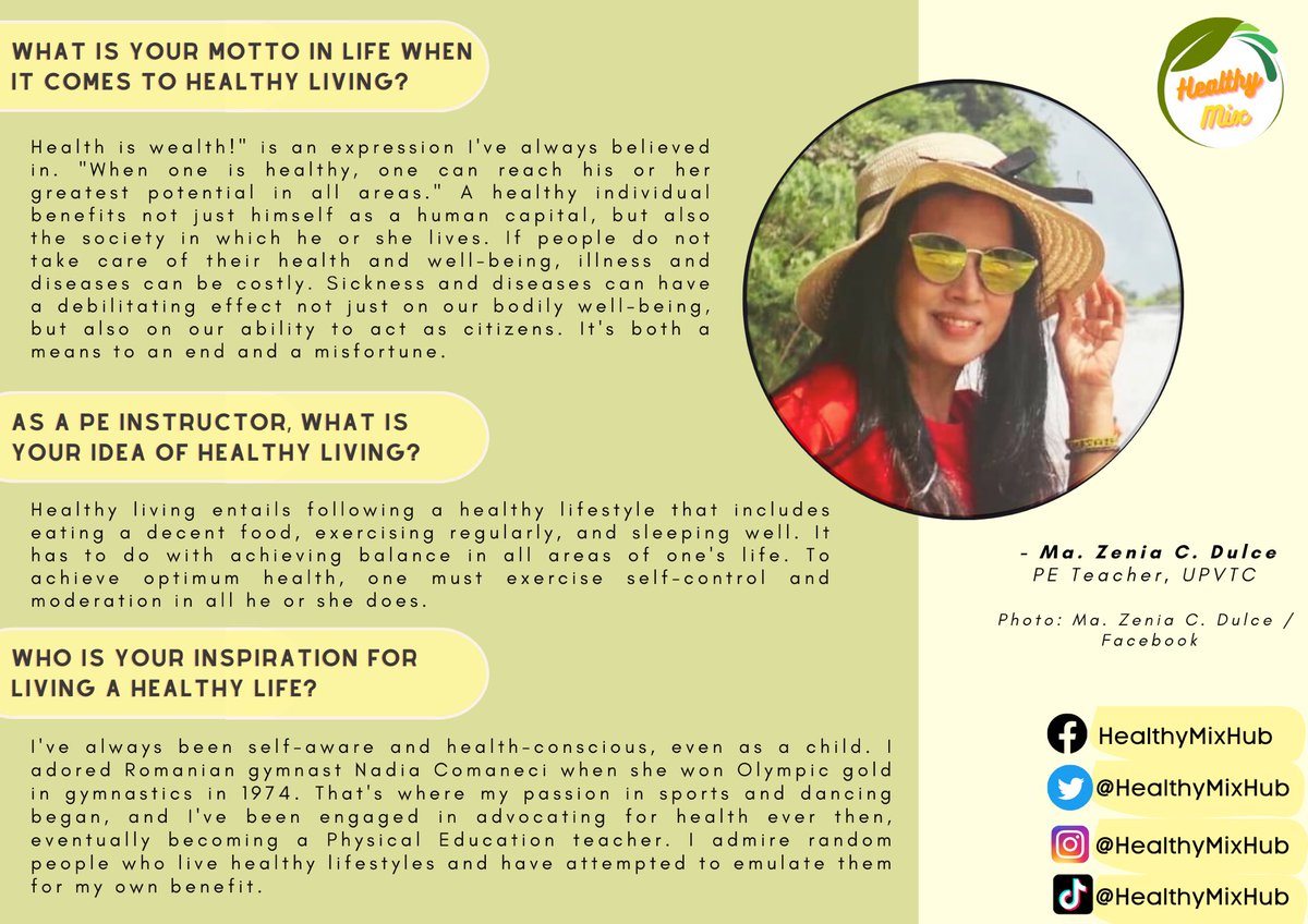 HealthyMixHub's tweet photo. Featuring an inspiring journey from a Health Enthusiast! 🤩

Ma’am Zenia Dulce, P. E. Teacher at UPVTC, will give us tips on achieving a healthy lifestyle. 😎 https://t.co/lON3ttwjLd