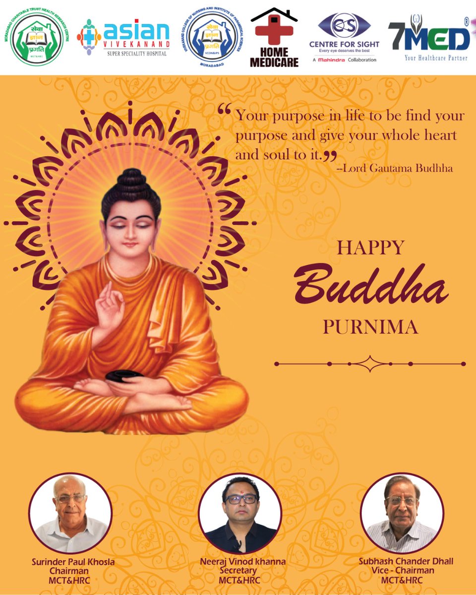 OfVivekanand's tweet photo. May Lord Buddha enlighten you on the path of love, peace and truth.
From Moradabad Charitable Trust And Health Research Centre Warm wishes to you and your family on this auspicious day of Buddha Jayanti!

Thank You
Sharad Bin Jk
Social Media Coordinator
#MCTHRC https://t.co/OQdpjKYCAy
