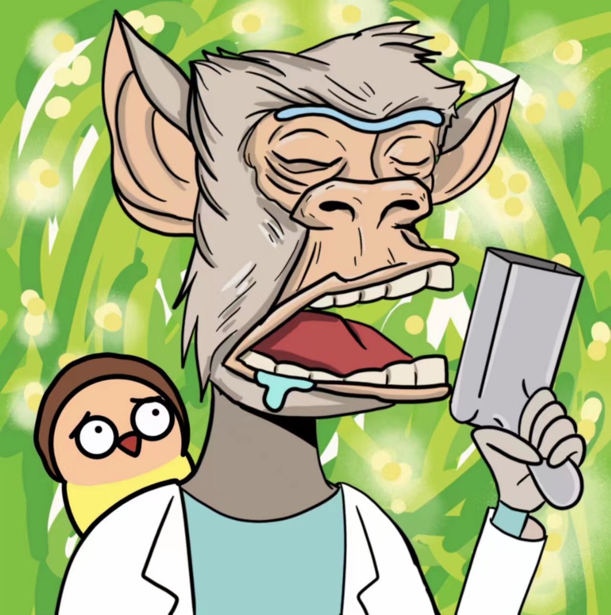 NotChimpersNFT's tweet photo. @RickandMorty Do u like this one? #FANART #RickandMorty  #NFT  #NFTGiveaways https://t.co/LTuWiwTOyh