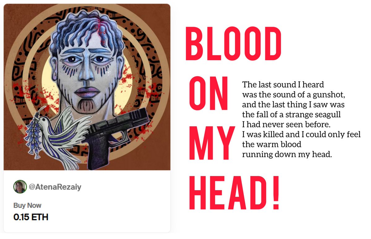 Finally!
I drop a a new pice on <a href="/foundation/">Foundation 🌐</a> !
🩸Blood On My Head 🩸
The last sound I heard was the sound of a gunshot, and the final image I saw ...."Read on foundation"
foundation.app/@AtenaRezaiy/a…
🌿Price: 0.15  "buy now"

❤🌹
#NFTs #NFT #NFTCommunity #nftcollectors #FoundationNFT