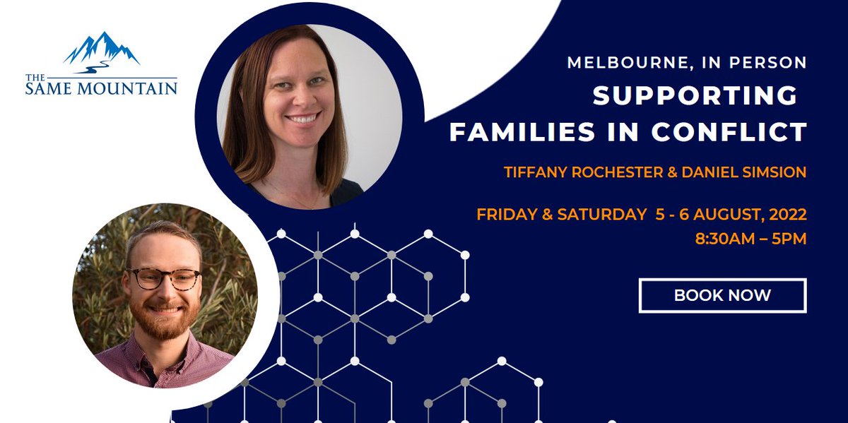 TheSameMountain's tweet photo. Families in Conflict: Melbourne, 5-6 August

A workshop for mental health professionals supporting clients in acrimonious separations, or involved in family violence.

Come one or both days. Early Bird Tix on sale now. 
https://t.co/ekOqXj2YJ5 https://t.co/S9gATTebQH