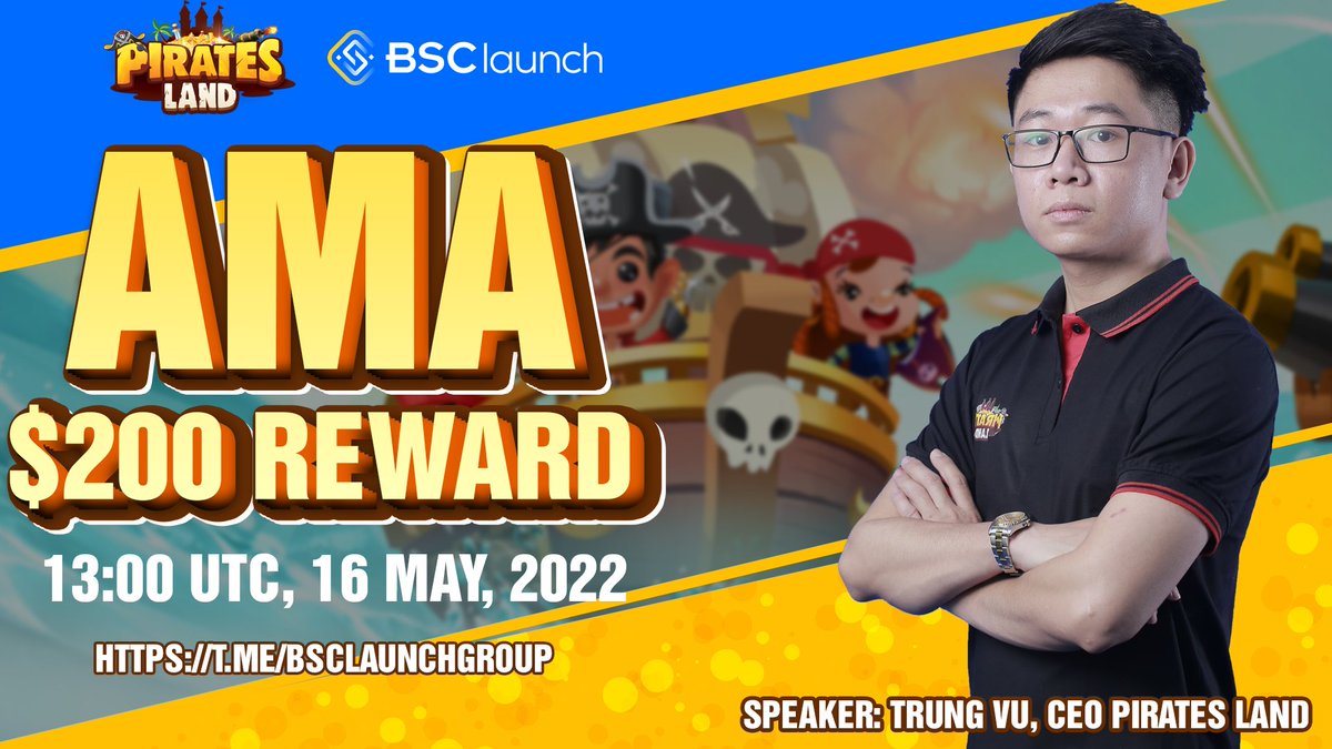 🎉 AMA ANNOUNCEMENT FROM PIRATES LAND X BSCLAUNCH🎉 

We are delighted to have our AMA event with our partner BSClaunch!

⏰Time: 13:00 UTC | May 16th, 2022
🏠Venue: t.me/Bsclaunchgroup
🎁Rewards: $200

#PiratesLand #PLT #TreasureVerse #IDO #BSClaunch #Thepublicsail