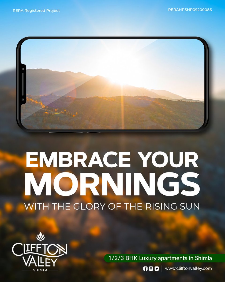 cliffton_valley's tweet photo. Embrace your mornings
with the glory in the rising sun.
Cliffton Valley offering 1/2/3 BHK luxury apartments in the lap of nature.
.
.
.
.
#hills #weather #shimla #flats #home #scenicviews #realestate #shimlaproperty #flatsinshimla #health #healthyweather #luxury #apartments https://t.co/l6ZrQT9eor