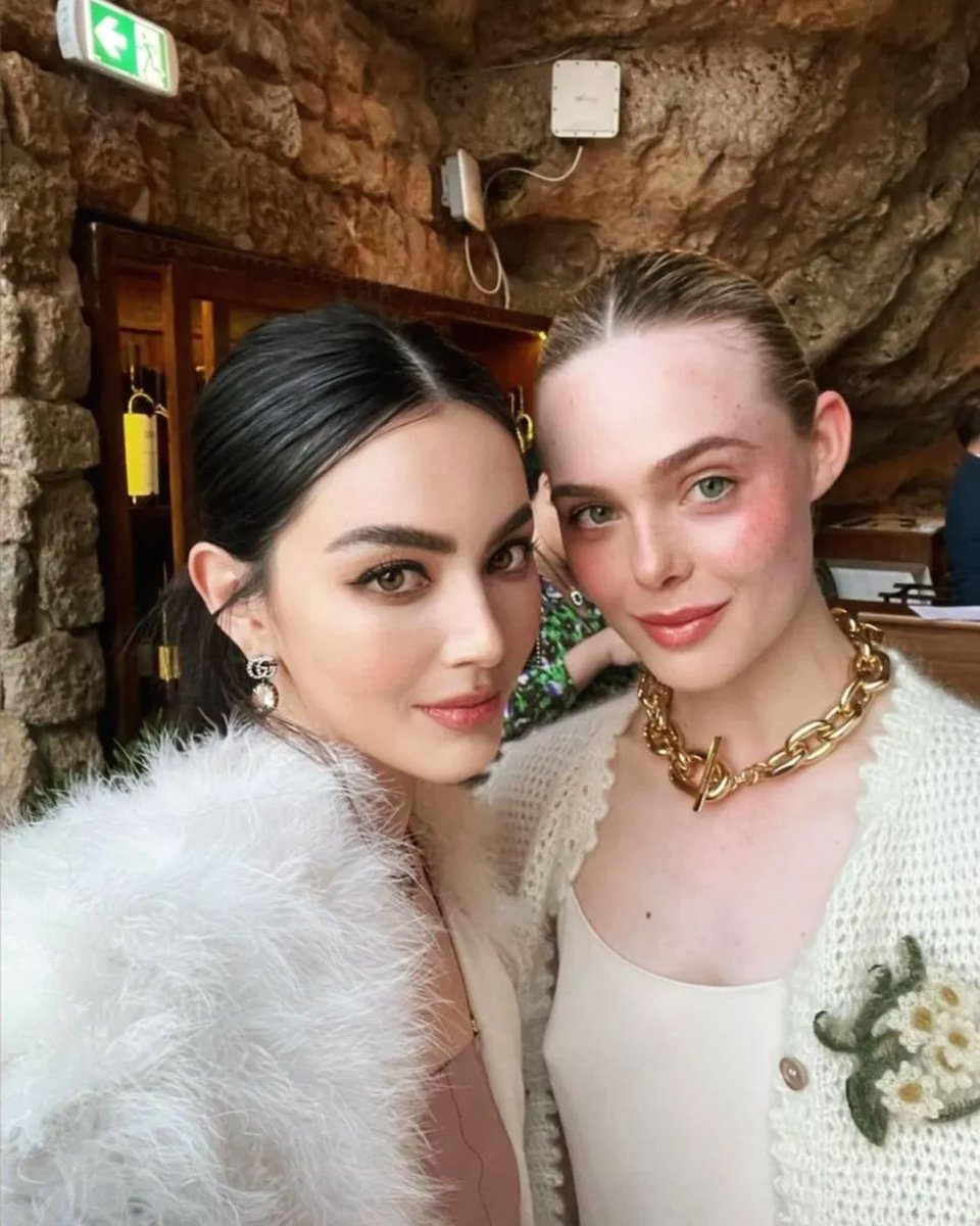 cinemagicc's tweet photo. thai actress and model davika hoorne celebrating her birthday with elle fanning and dakota johnson at a gucci dinner at the grotta palazzese restaurant in italy https://t.co/ZzpDhaISH1