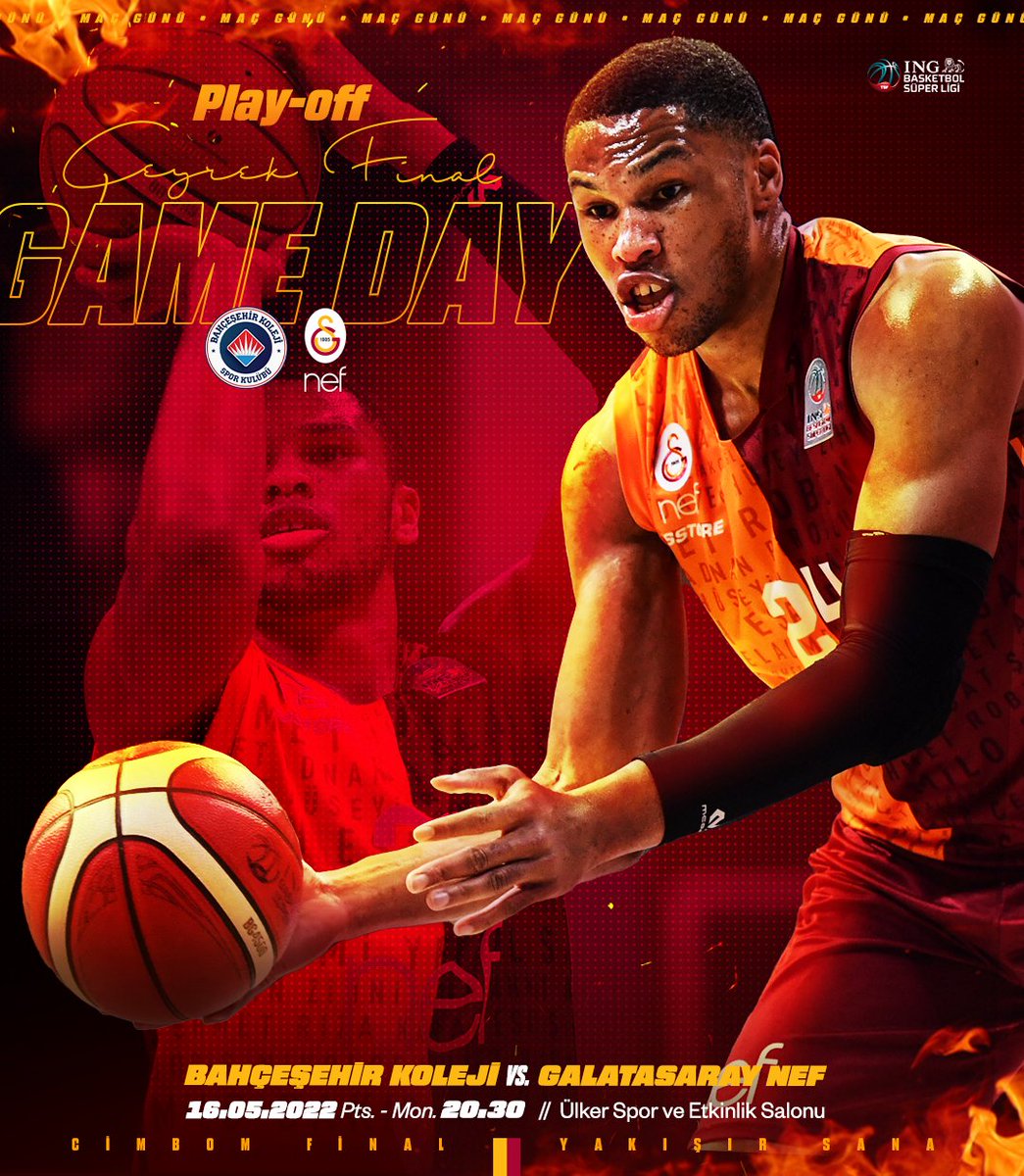 GSBasketbol's tweet photo. #MAÇGÜNÜ  |  🔥
🟨🟥 #BugünGünlerdenGalatasaray 
Bahçeşehir Koleji 🆚 𝗚𝗮𝗹𝗮𝘁𝗮𝘀𝗮𝗿𝗮𝘆 𝗡𝗲𝗳 

🏆 @basketsuperligi
🏀 Play-off Çeyrek Finali / 2. Maç
🕣 20.30
🏡 Ülker Spor ve Etkinlik Salonu
📺 Tivibu Spor 2
ℹ️ Maça doğru👇
🔗 https://t.co/PTuEGNHm3A https://t.co/uRTIBRMC16