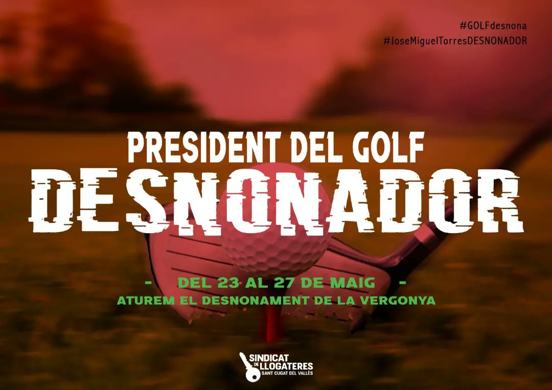 ⚠️ TORNEM A ATURAR DESNONAMENT DE LA VERGONYA

A la Nuri, la Carol i la Núria les ha assetjat durant 12 anys el president del Golf de Sant Cugat, José Miguel Torres. 

❗Ara, tenen nova data de desnonament en data oberta del 23 al 27 de maig. 

Defensem casa la Nuri!
#GolfDesnona