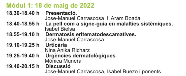 Aram Boada Garcia (@aramboada) on Twitter photo Aquest dimecres primer webinar del curs d’Actualització en Dermatologia per Atenció Primaria. Encara et pots apuntar a 8actualizaciondermatologiahugtip.com <a href="/hgermanstrias/">Hosp. Germans Trias</a> <a href="/apicsmetronord/">Atenció Primària Metropolitana Nord</a> Aquest dimecres primer webinar del curs d’Actualització en Dermatologia per Atenció Primaria. Encara et pots apuntar a 8actualizaciondermatologiahugtip.com <a href="/hgermanstrias/">Hosp. Germans Trias</a> <a href="/apicsmetronord/">Atenció Primària Metropolitana Nord</a>