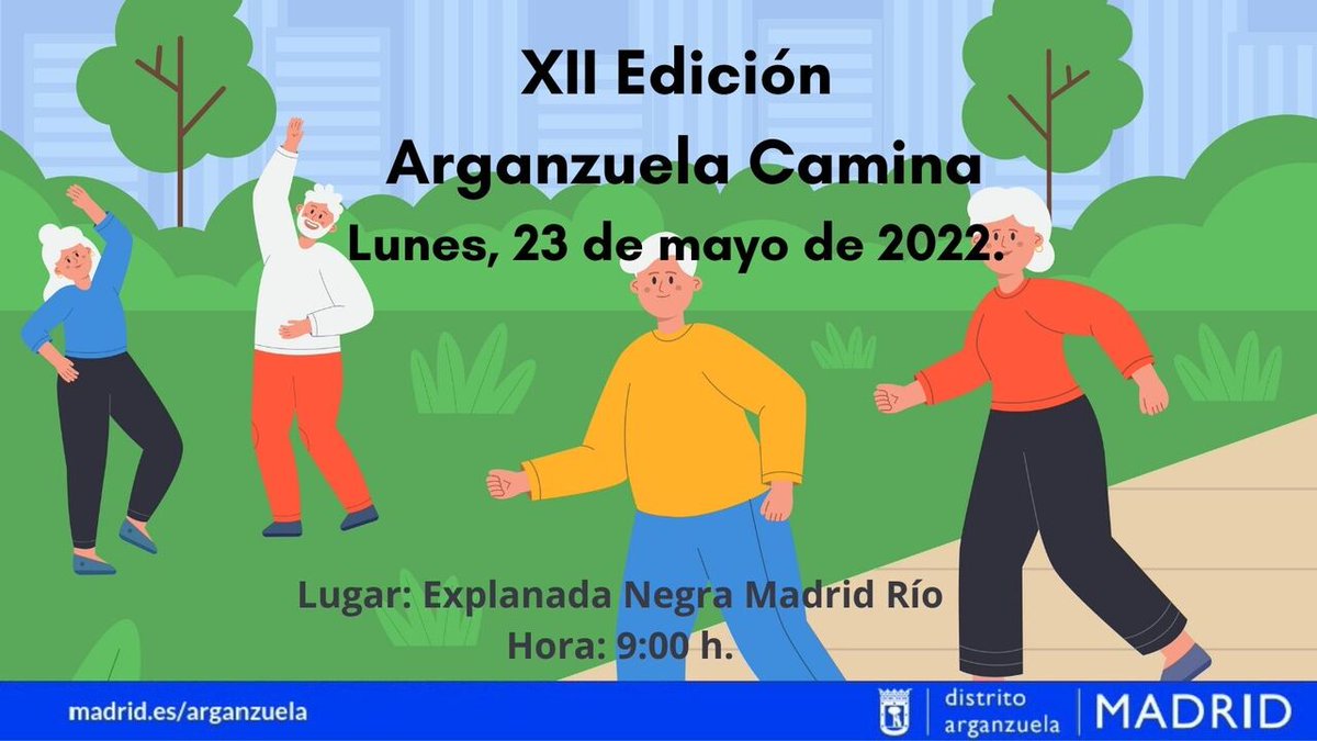 👟👟👟¡Ponte tus zapatillas de deporte! y participa en "#Arganzuelacamina".
Para #Mayores activos. ¡No faltes!
#Arganzuela
#Madrid