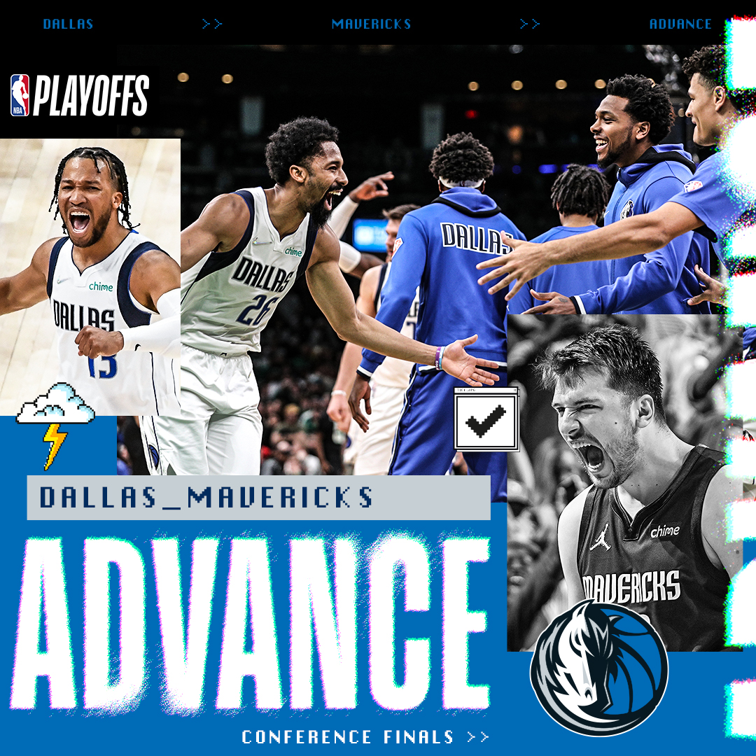 NBAspain's tweet photo. 💙💙💙💙💙

Los @dallasmavs  PASAN a las FINALES de CONFERENCIA tras ganar a los SUNS por 4-3

¡Se medirán a los WARRIORS!

RT si ERES de los MAVS y estás 🙂🙂🙂 #NBASundays https://t.co/fNBCKvrlT0