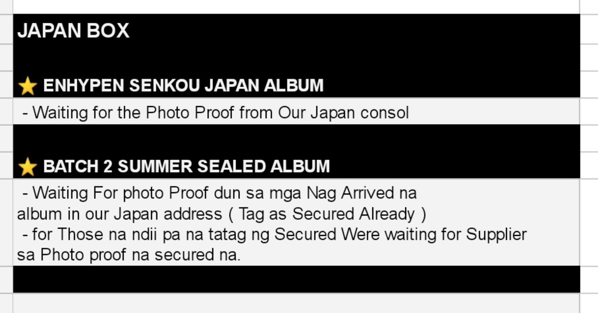 YourMerchPH_'s tweet photo. 📌 MASS UPDATE as of 
MAY 16, 2022 💜💜💜
 
⭐BOX 6 
📍Schedule of Pickup on May 17 or 18
⭐ JAPAN BOX
📍Enhypen Senkou
📍 BATCH 2 Summer Sealed Album

⭐ BOX 7 STILL ON-GOING 
📍BTS SOWOOZOO
       DVD / BLURAY / DIGICODE
📍BTS PROOF
      ( WEVERSE / KTOWN)

#YMPHUpdates https://t.co/ykUYB8v8DT