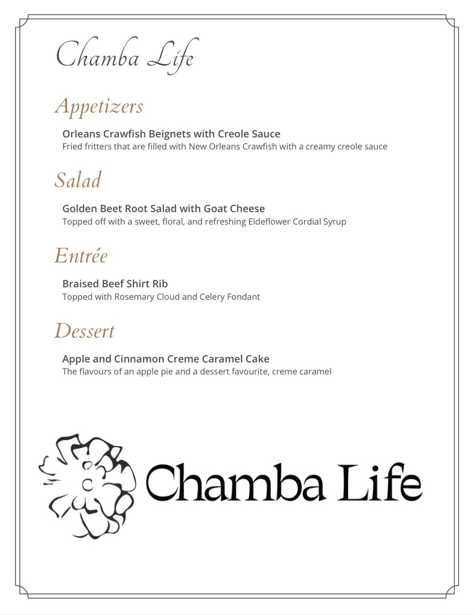 ChambaLife's tweet image. Menu for elevated dinning experience at Chrissoulas in Libertyvile on Sunday May 22nd at 6:30pm!!!!

Limited seating available 

BYOB

Ticket in bio!!!