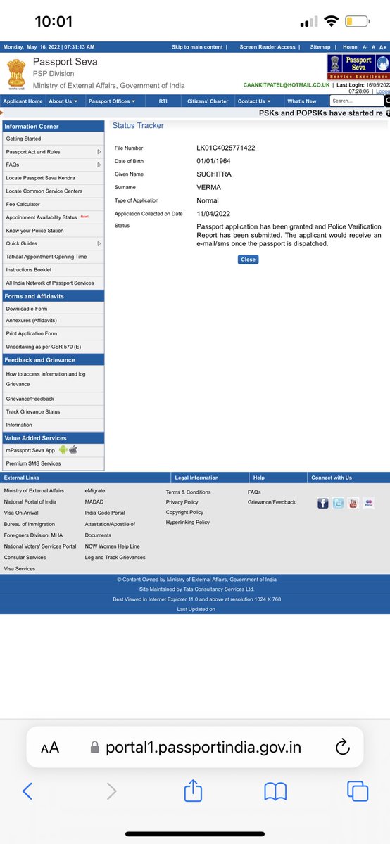 AnkitPa62573229's tweet photo. @rpolucknow @passportsevamea how long time take after police verification the below status showing from last 7 days but still I didn't get my passport. https://t.co/JWWZXjZipE