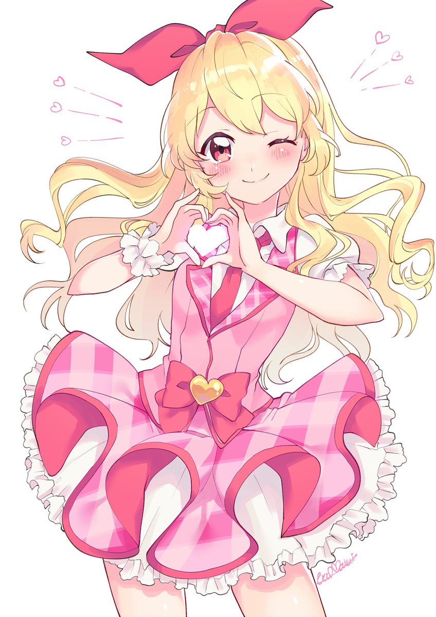 hoshimiya ichigo 1girl one eye closed heart blonde hair solo heart hands smile  illustration images