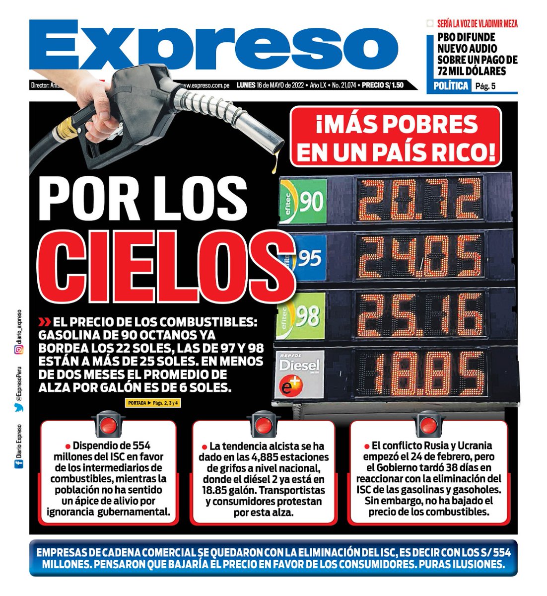 🗞 ¡Aquí la portada del Diario Expreso para este lunes 16 de mayo de 2022!

📲 Visita nuestra web: expreso.com.pe
