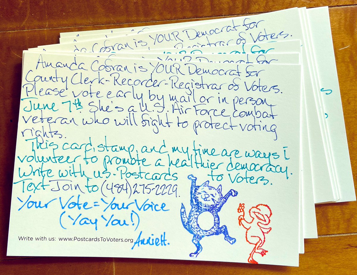 mafhensley's tweet photo. Do a happy dance! Be an activist any or every day! #PostcardsToVoters #WorkingForPlacer Website: https://t.co/j533fVwaPa Write with #PtoV! Text JOIN to 484-275-2239. https://t.co/YkAxMEUO7k
