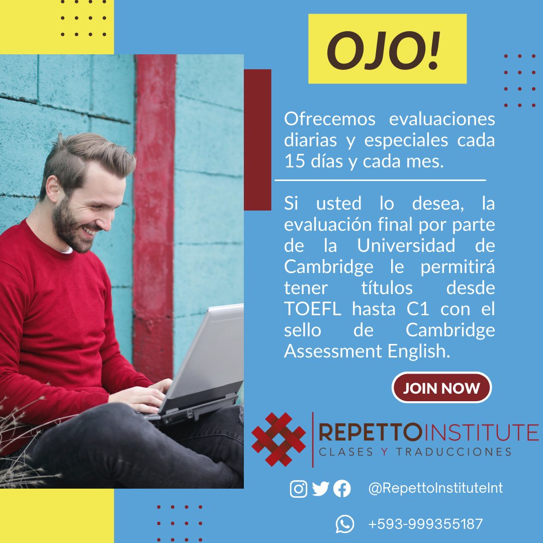 RepettoInst's tweet photo. Clases 100% virtuales con los mejores profesionales con más de 30 años de experiencia. 

Contáctanos, reserva tu clase y ábrete las puertas a un mundo más grande! ✈🗽📚

¡Te cambiaremos la vida!

Link en bio

 #cursodeingles #dicasdeingles #inglesfacil  #englishclass https://t.co/m9qkpVd2VT