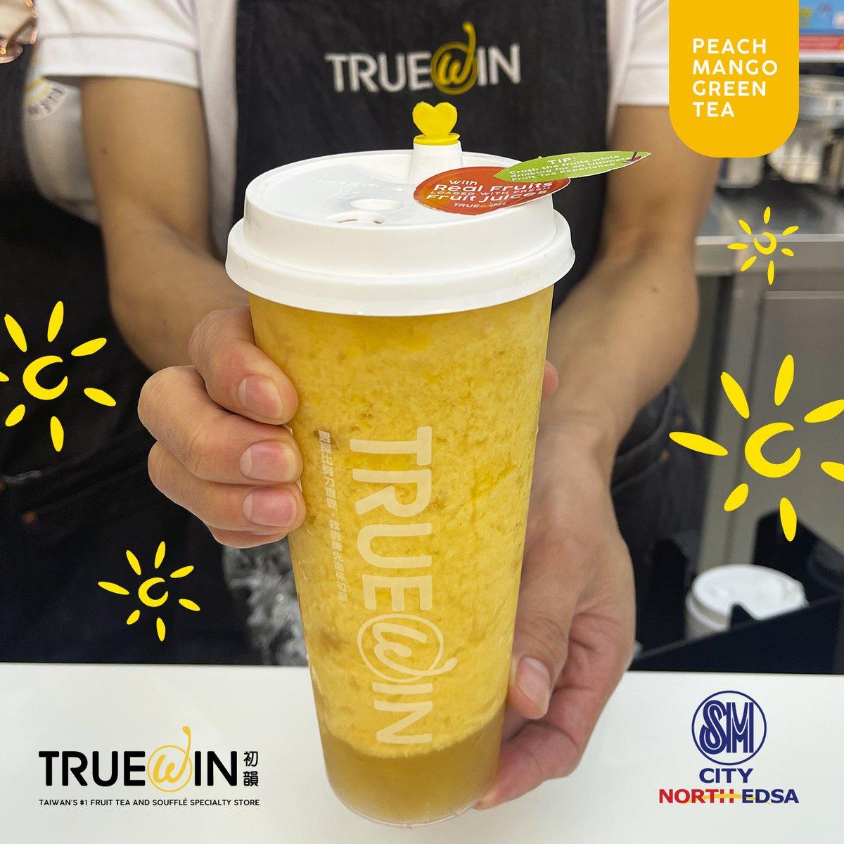 TrueWin_PH's tweet photo. Experience the flavor of Summer! 
#TrueWinPH Peach Mango Green Tea 🍑🥭💛 #TrueWinSummerFruitTea

Visit us at 2nd Level, SM North EDSA Annex.
Order online via #Foodpanda, #GrabFood, #Booky, #Pickaroo and Pabili Service Apps.

#TrueWin
#WellDeservedLife
#YourLucteaDay
#TaiwansNo1 https://t.co/ADLgw2PzsR
