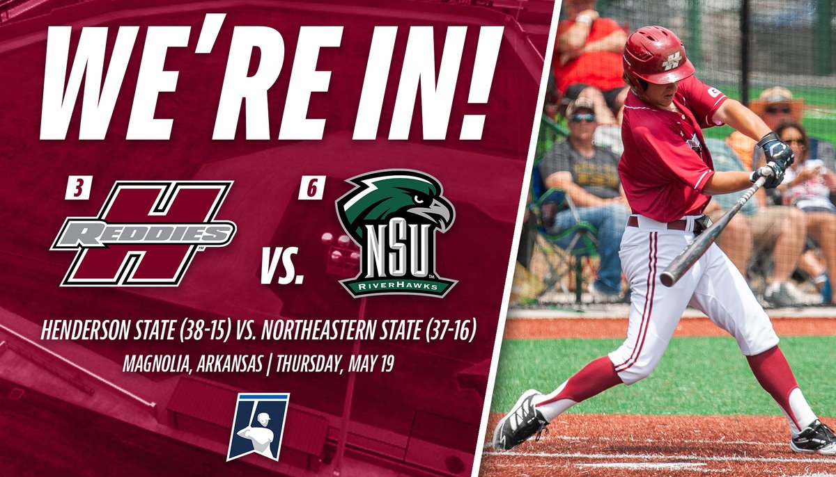 𝙇𝙀𝙏'𝙎 𝙂𝙊 𝘿𝘼𝙉𝘾𝙄𝙉𝙂! 🕺⚾️

We are IN! Henderson State earns an at-large bid to the <a href="/NCAADII/">NCAA Division II</a> Tournament as the No. 3 seed in the Central Region!

The Reddies will face No. 6 seed Northeastern State in the opening round on Thursday in Magnolia, Arkansas!

#NoMereBeast