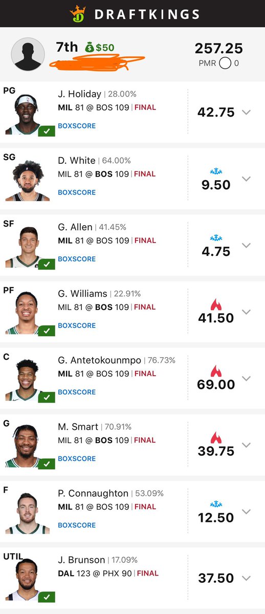 FBasketball101's tweet photo. Sunday’s last #NBA #DFS two game slate 🔥🏀

DK ✅ and FD 🅿️ (pushed/tie)

➡️ DM us to get MLB lineups for summer ⚾️ https://t.co/Gc3Vn1DaN1