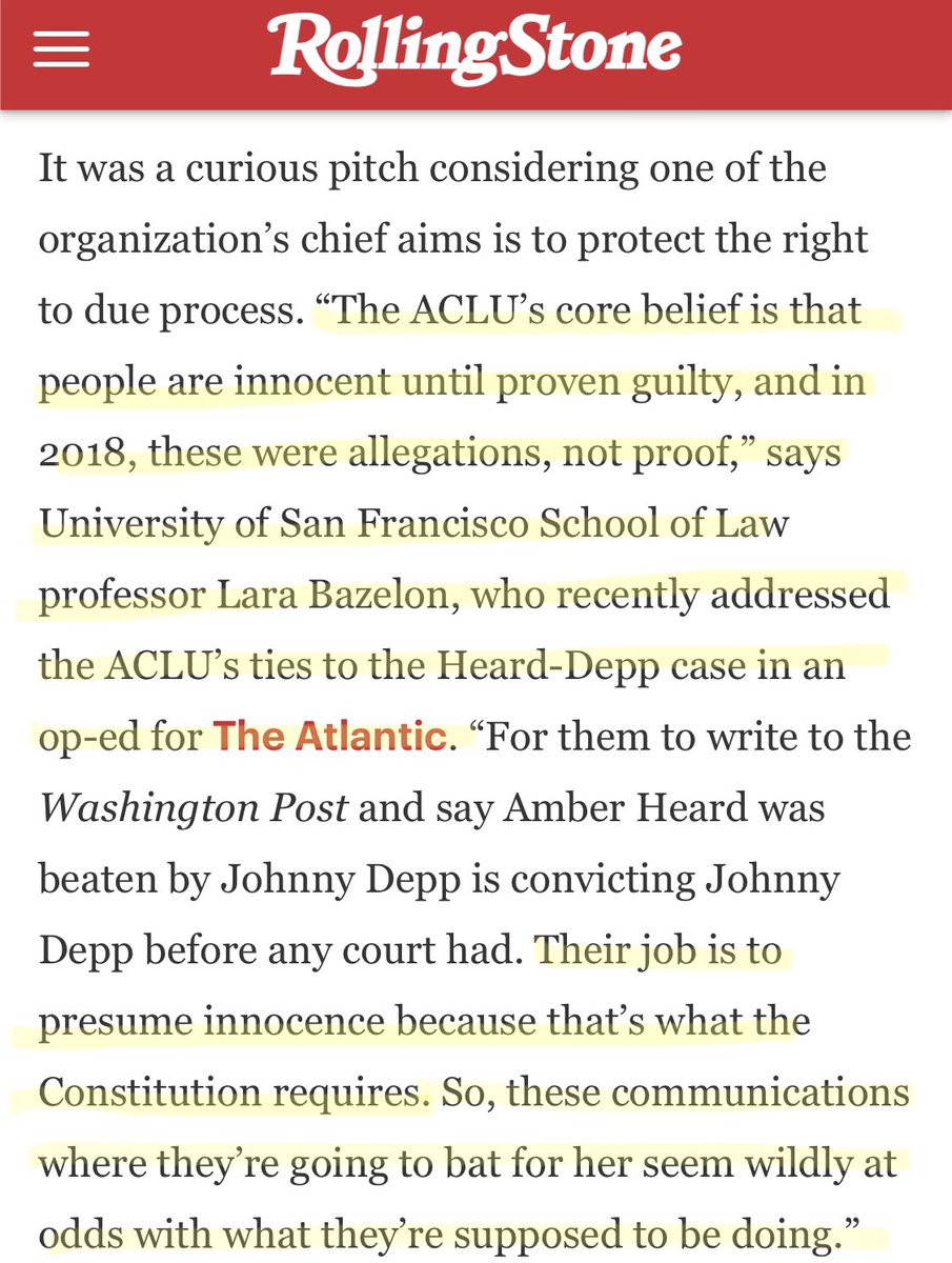 LillyJane916's tweet photo. In short, Amber Heard is a fraud. And the ACLU was complicit in helping her lie to the world.
They all wanted to step on Johnny Depp and use his name bc they knew his celebrity would bring attention to them and increase their status. https://t.co/PkYzFNPvKk