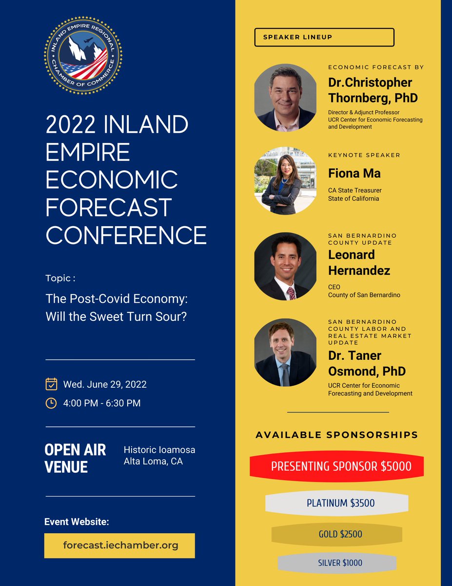 iechamber_'s tweet photo. Our highly anticipated Annual Inland Empire Economic Forecast Conference is upon us. Early bird is $125. #IERCC Members are FREE.
Register here --> https://t.co/CImFOeqo56 https://t.co/9il7UfhPAt