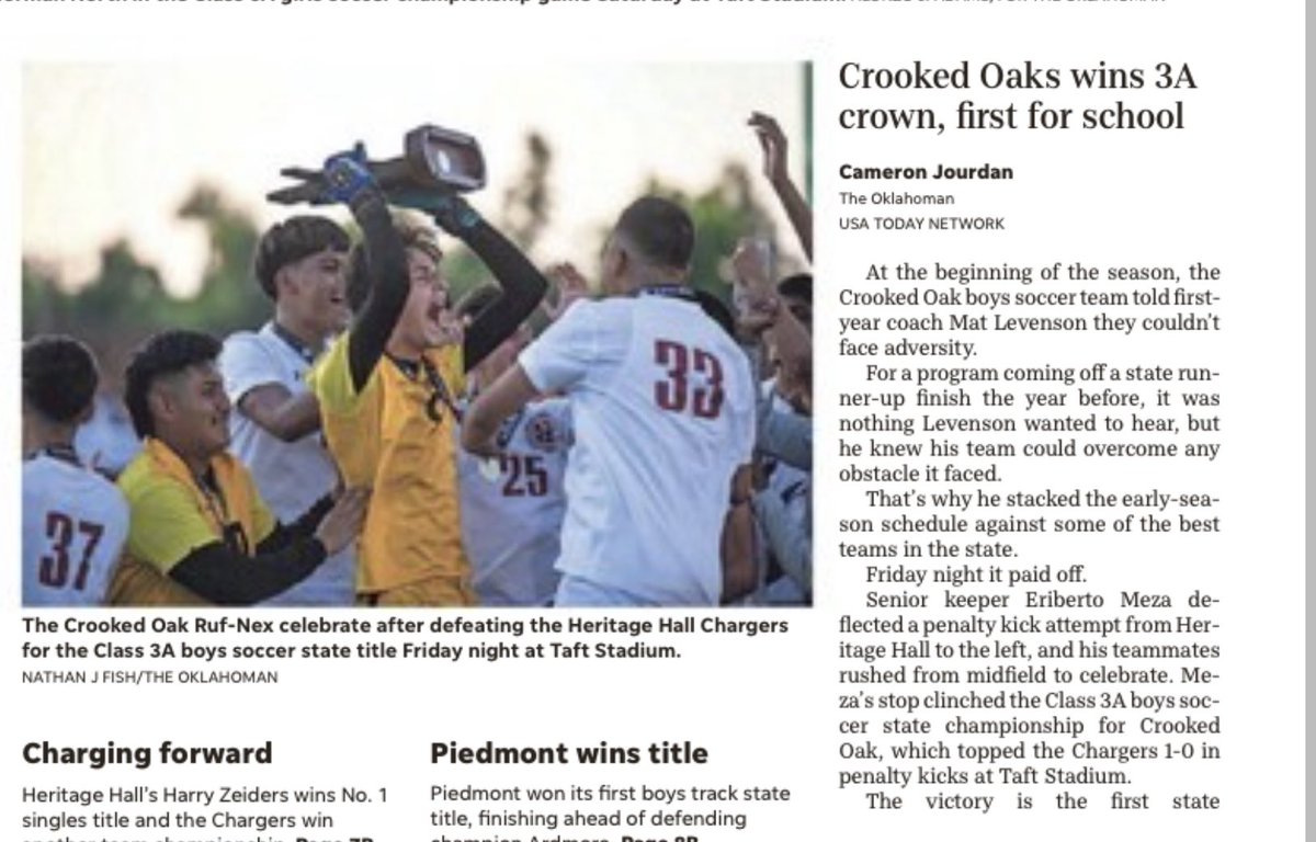 davidfholt's tweet photo. Sometimes overlooked but just three miles from Scissortail Park is Crooked Oak HS, right behind First Americans Museum.  This weekend, Crooked Oak took home its first state title!  Congratulations to the Ruf-Nex boys soccer team!  #1OKC https://t.co/u9Cmiququl