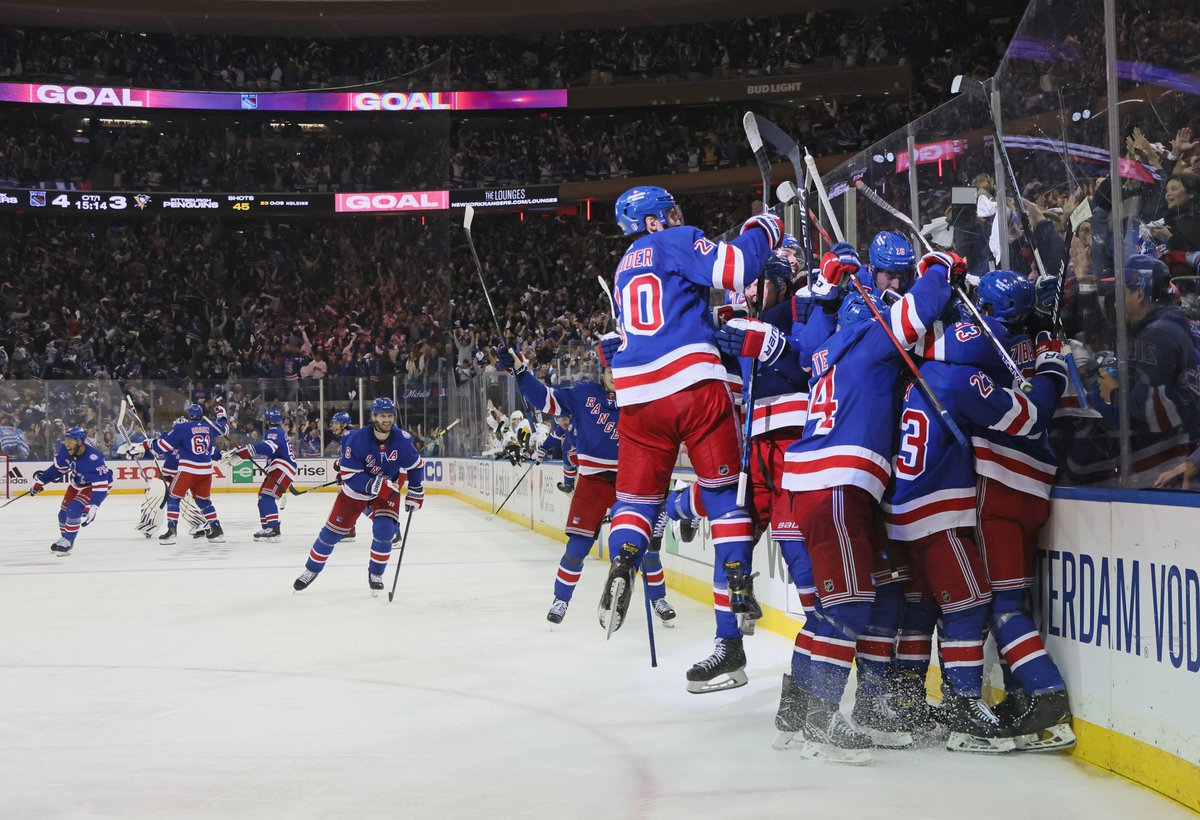 NYR_PR's tweet photo. The Rangers became the first team in Stanley Cup Playoff history to record three consecutive comeback wins in elimination games within the same series.  
#NoQuitInNY https://t.co/0ALmUfRgJL