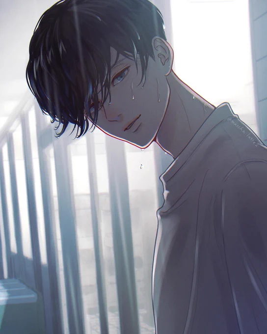 雨の中コンビニ前で#創作男子 #illustration 