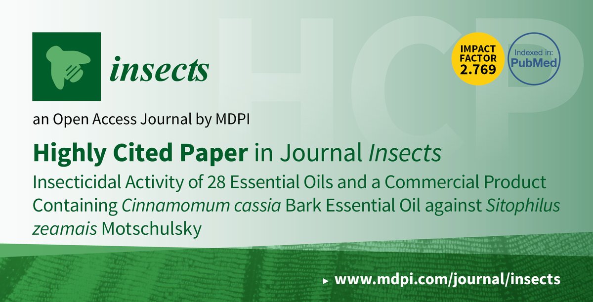 Insects_MDPI's tweet photo. #HighlyCitedPaper of #Insects
"#Insecticidal Activity of 28 Essential Oils and a Commercial Product Containing Cinnamomum cassia Bark Essential Oil against #Sitophilus zeamais Motschulsky " by Jun-Hyung Tak et al.
Read and Download for free at: https://t.co/tVBoBNnKmo https://t.co/UHlNgk1bqX
