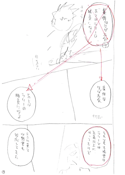 前回のネームと原稿比較。疲れて構図とか思いつかなかったんで「作画の自分、任せた」って感じのネームになってます。 