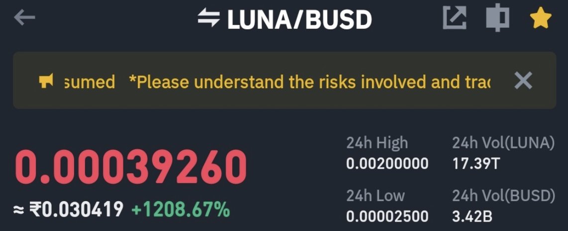 Seems $LUNA has become a meme coin now. Mind the risk 💣

#LUNA #UST