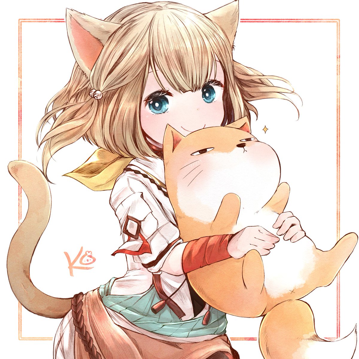 1girl animal ears tail cat ears cat tail smile miqo'te  illustration images