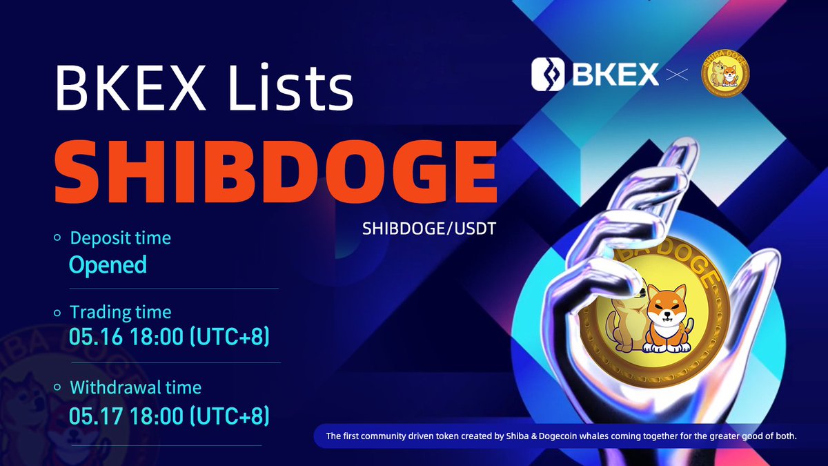 BKEXGlobal's tweet photo. #BKEX New Listing | @RealShibaDoge

🔶#BKEX will list #SHIBDOGE/USDT 🚀🚀 

🔸Token type: ERC20
🔸Deposit: Opened
🔸Trade: 18:00 on May. 16 (UTC+8)
🔸Withdrawal: 18:00 on May. 17 (UTC+8)

🔶Details: https://t.co/w3YdARZJ6x

#Bitcoin #Blockchain #cryptocurrency #BKEXNewListin https://t.co/S8SfYmgFNx