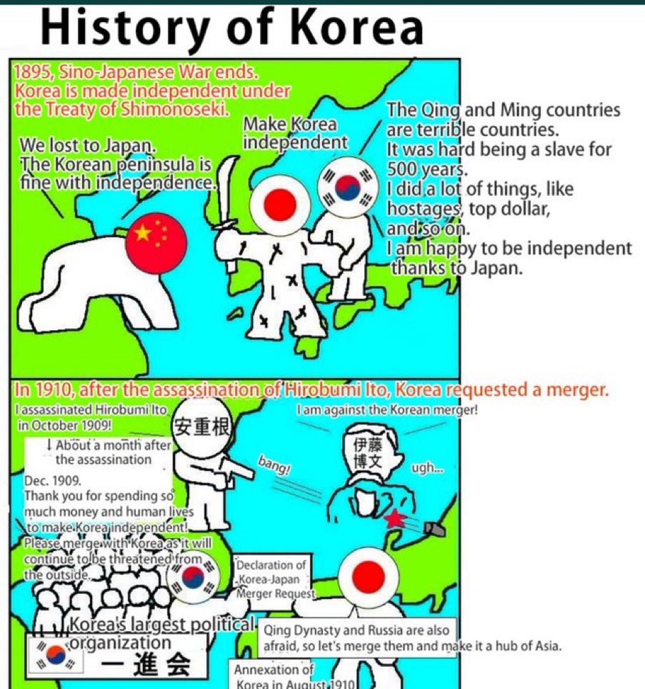 Fruttidiboscog's tweet photo. @Harrybear5543 @Alby_Bach @JamesBolton11 @RinAldrin_Lives OMG. Ignorant is not bliss. 
First, Korea was about to be swallowed by Russia due to political corruption by the incompetent King Gojong, so it cried out to Japan to annex it. https://t.co/WkFQBZga6s