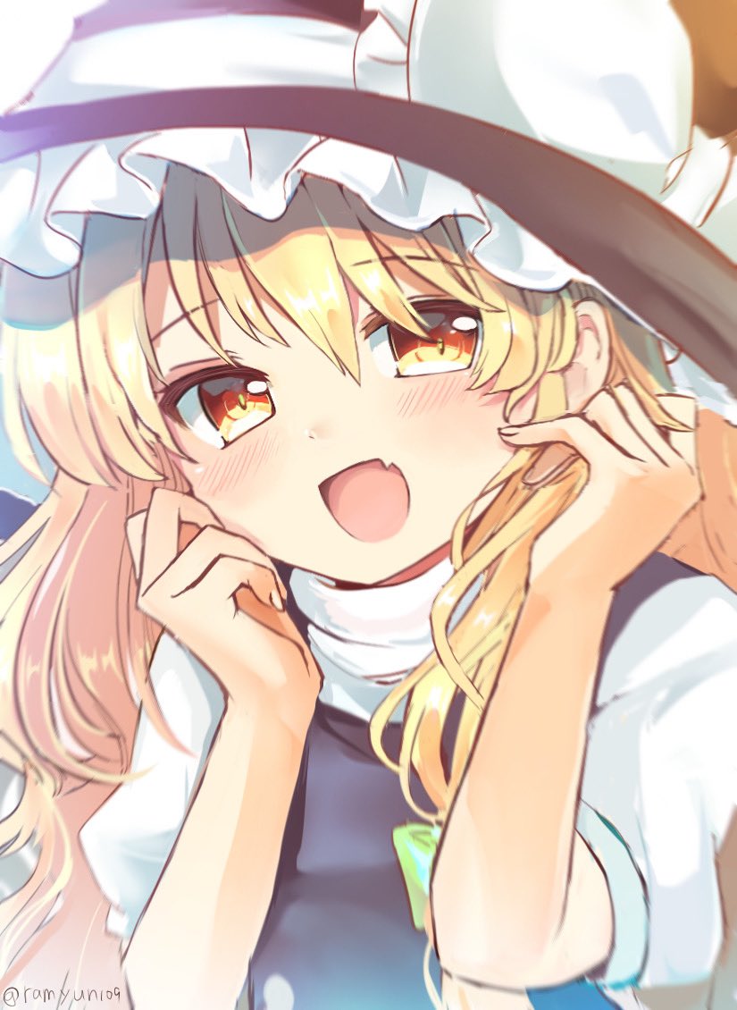 kirisame marisa 1girl blonde hair hat solo witch hat long hair open mouth  illustration images