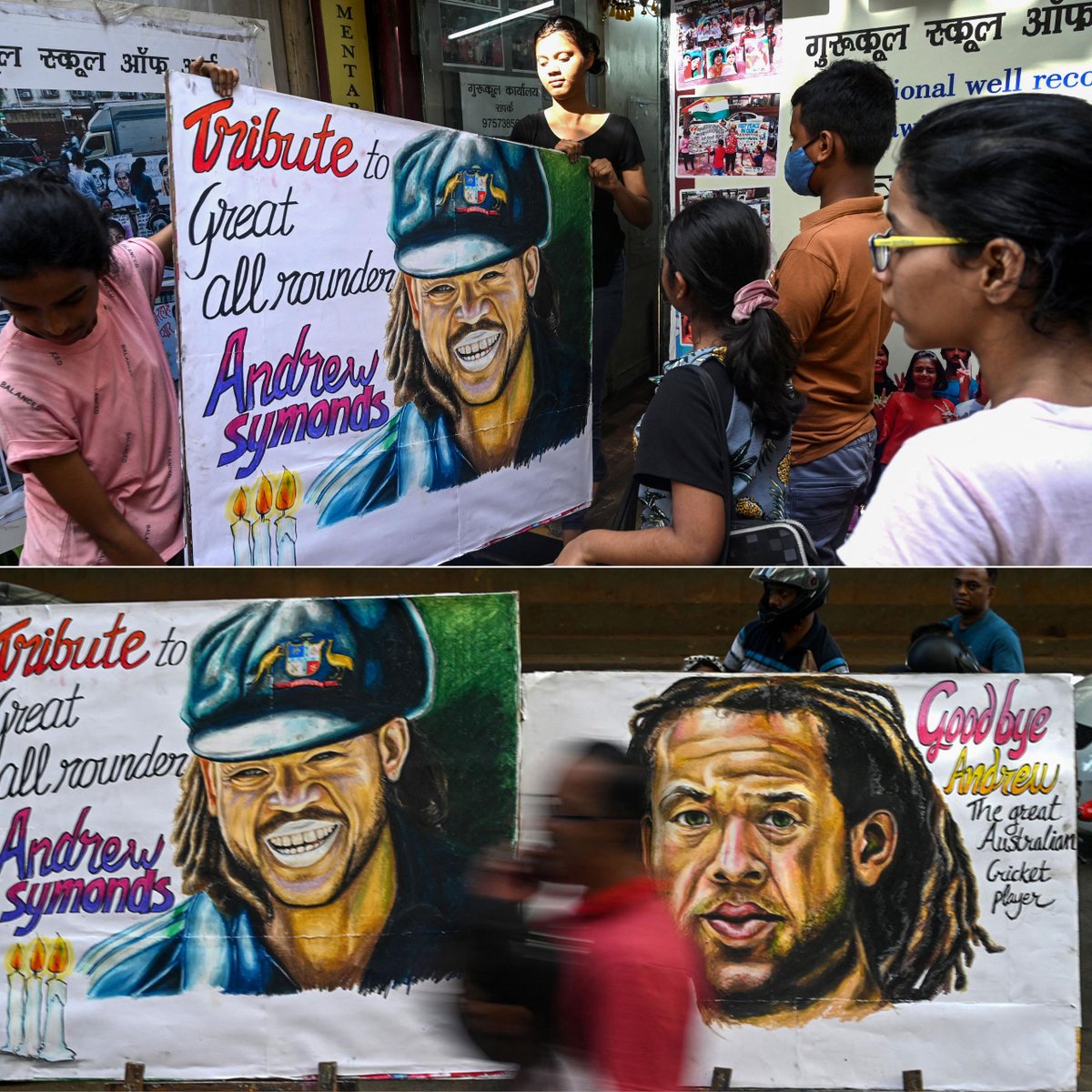 cricinfo's tweet photo. Art students in Mumbai with a tribute to Andrew Symonds ❤️ https://t.co/BsSM6axpy8