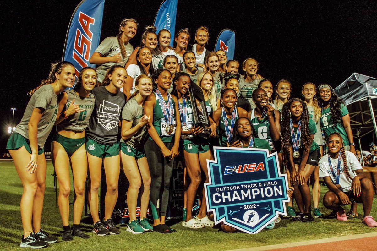 CharlotteTFXC's tweet photo. Presenting your 2022 Conference USA Outdoor Track &amp; Field Men's and Women's team Champions!! 🔥 🏆 🏆 🔥 https://t.co/nbIrXQX2LJ